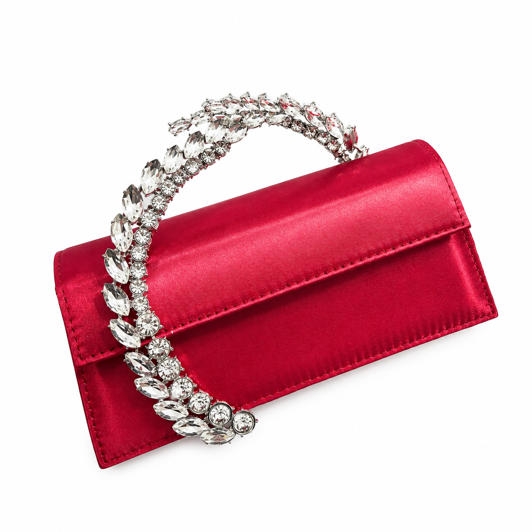 Crystal Handle Satin Evening Clutch – ÉLORIA