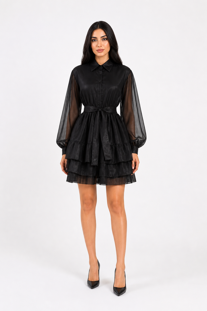 Leopard Print Sheer Layered Shirt Dress – NOIRÉ