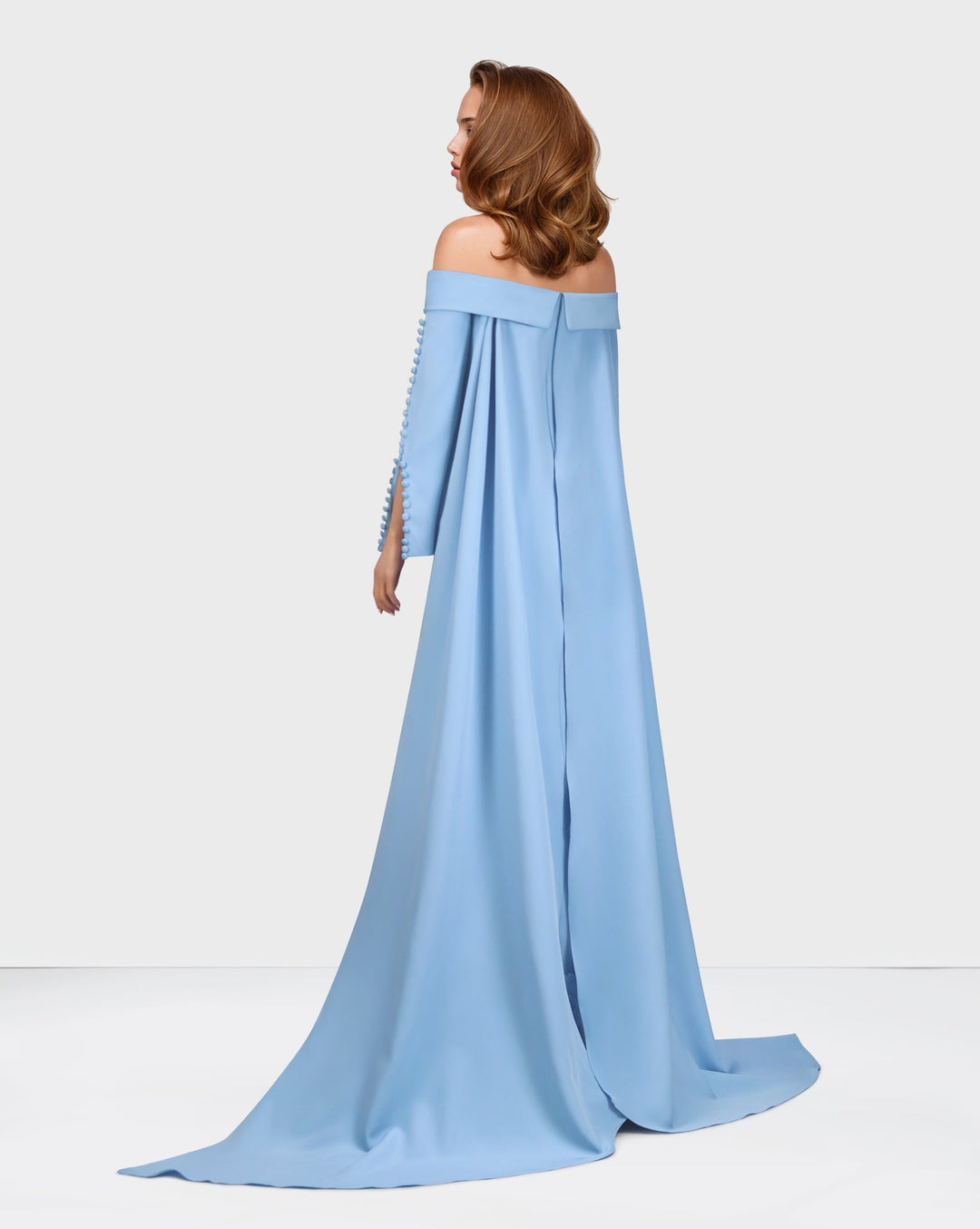 Strapless long sleeve blue dress with 3D flowers - ODD-Bolee