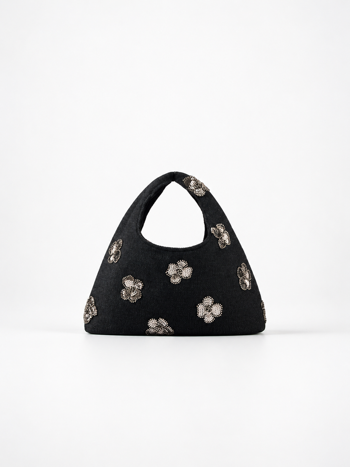 Sequin Flower Hobo Bag - Blush
