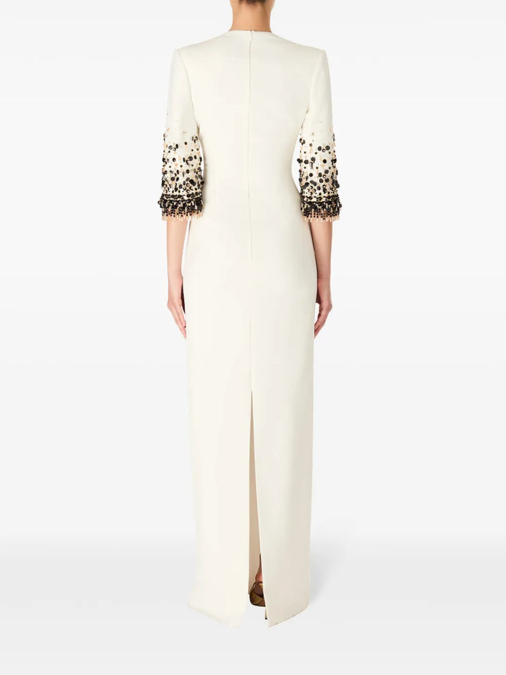 V-neck column dress with embellished sleeves – IVIRY