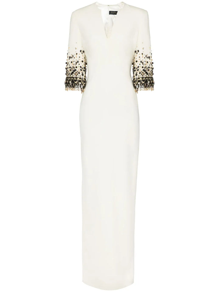 V-neck column dress with embellished sleeves – IVIRY