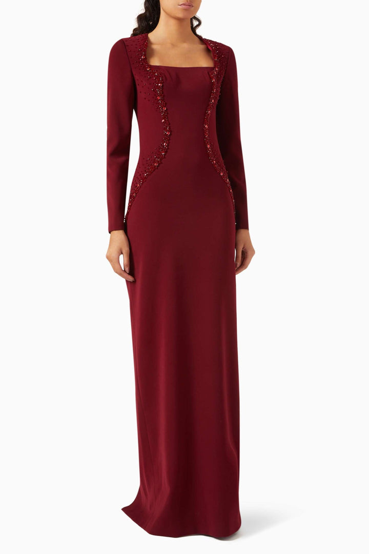 Embellished square-neck gown with contour beading – VIOLETTA