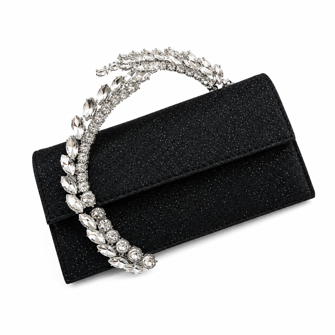 Crystal Handle Satin Evening Clutch – ÉLORIA