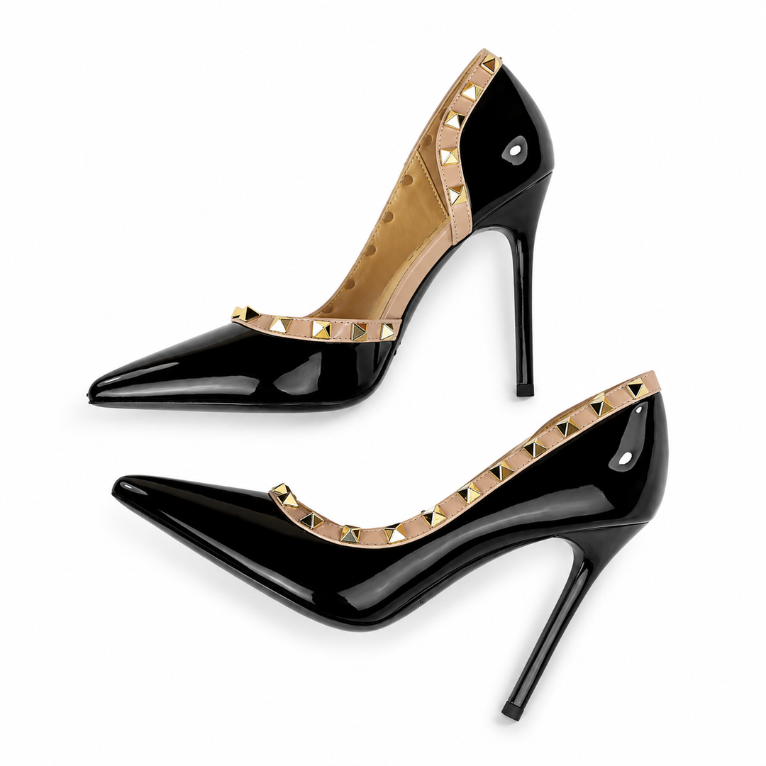 Glossy Studded Pointed Toe Heels – VELARÉ
