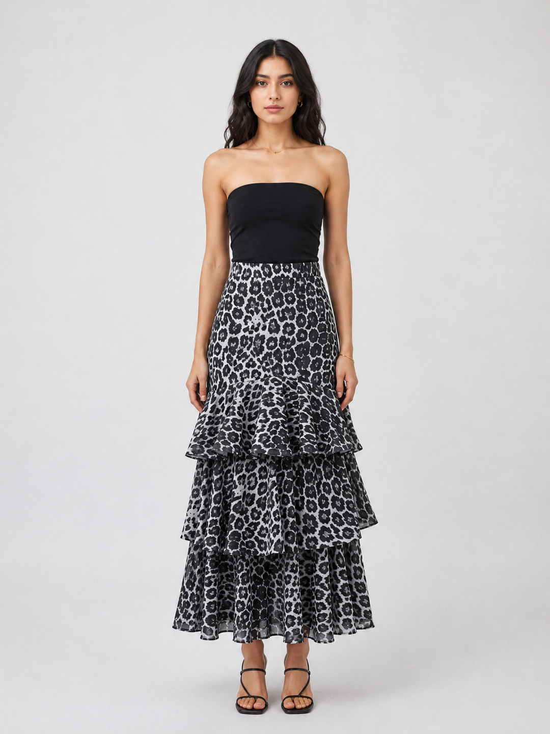 Leopard Print Tiered Ruffle Midi Skirt – SAVARA