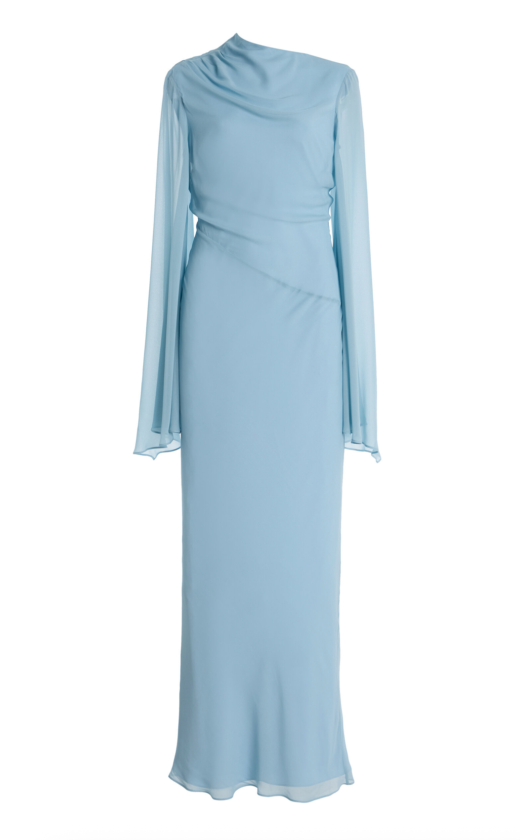 sheer sleeve column dress with draped neckline – SKY