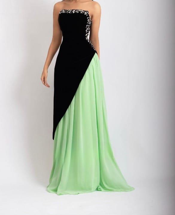 Strapless color-block gown with embellished bodice – ODD- Poleno