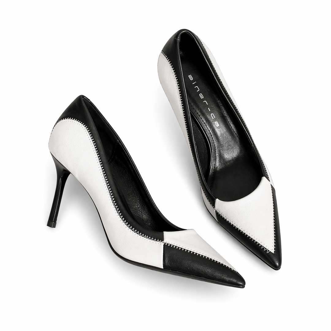 Chic Black & White Pointed-Toe Stiletto Heels-DESERT