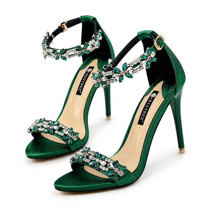 Crystal Embellished Satin Stiletto Sandals – SILVÉRA