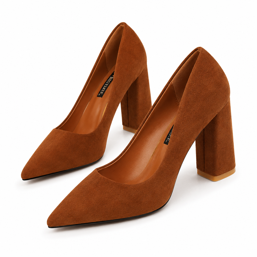 Minimalist Suede Block Heel Pumps – IVORÉS