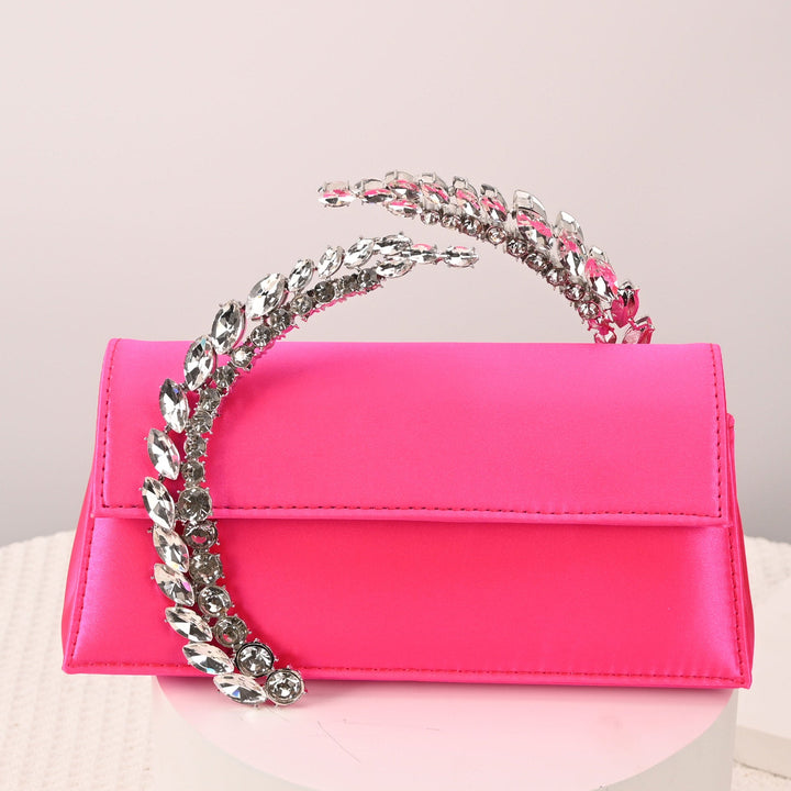 Crystal Handle Satin Evening Clutch – ÉLORIA