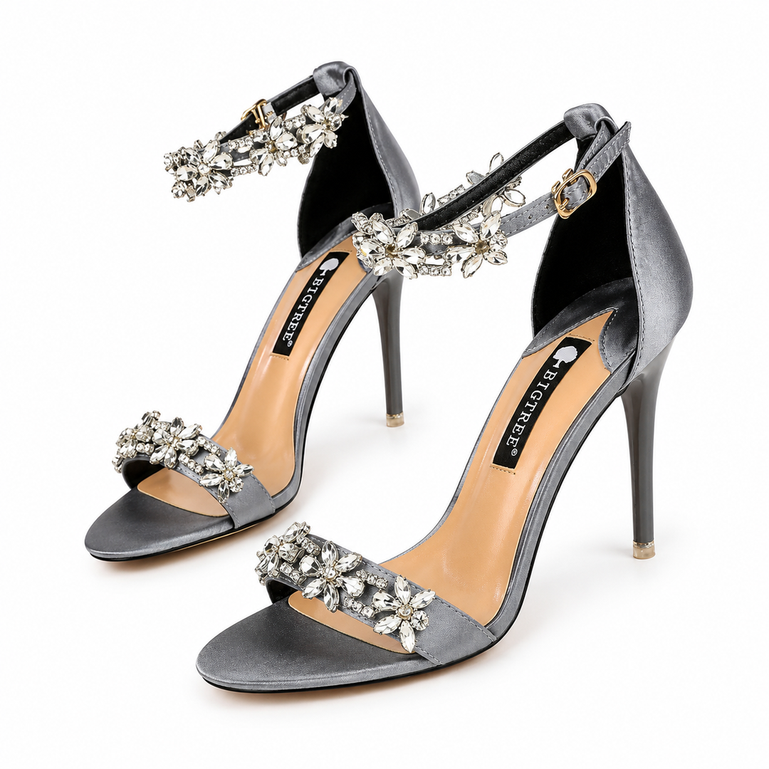 Crystal Embellished Satin Stiletto Sandals – SILVÉRA