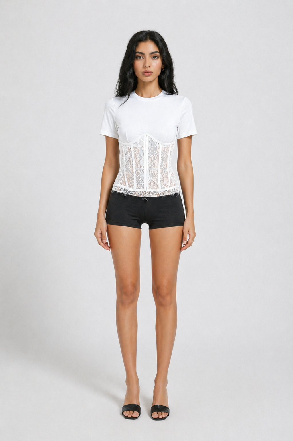 Black Lace Corset Panel Top – VÉLORA