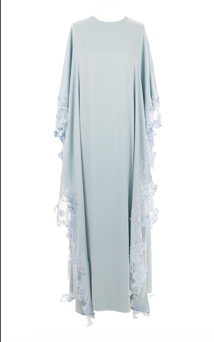 lace-trimmed flowy kaftan dress – AURA