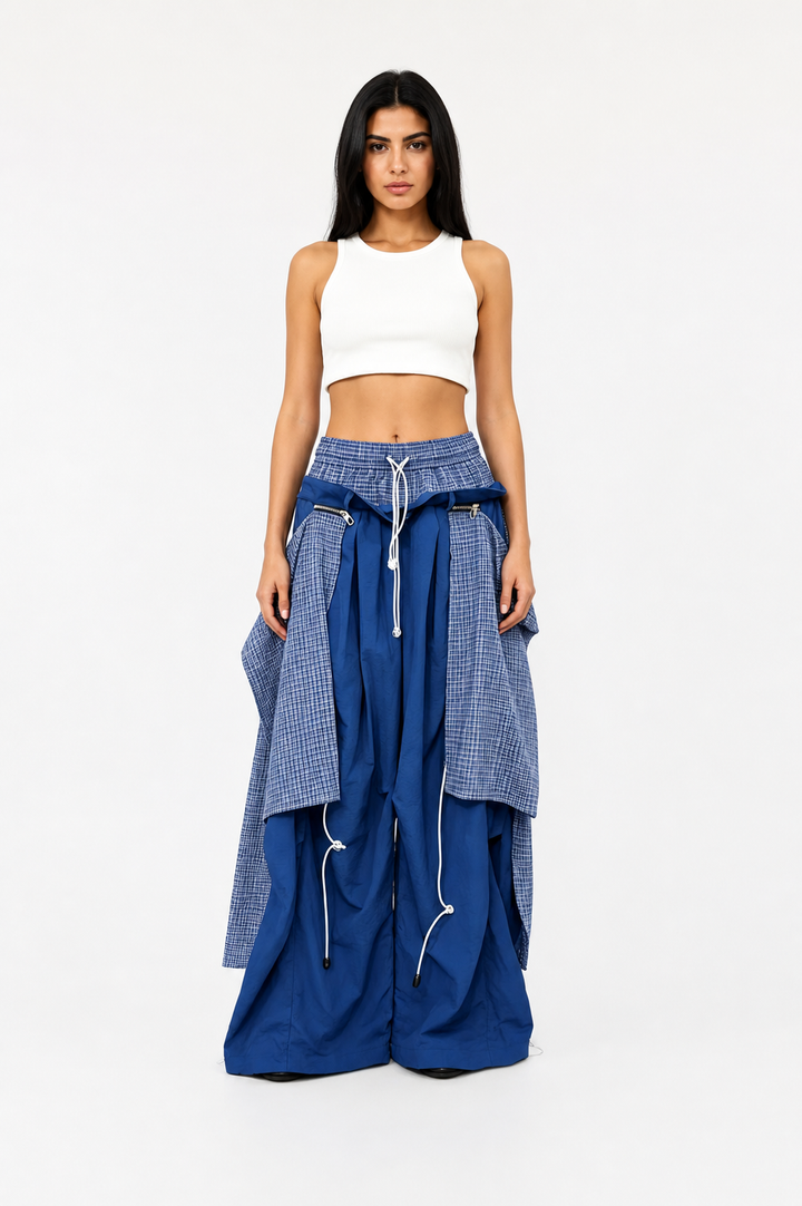 Layered Utility Wide-Leg Pants with Drawstring – NOVARA