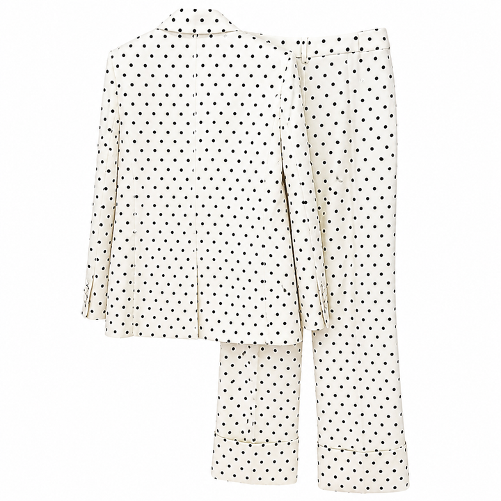 Black Polka Dot Blazer & Tailored Pants Set with Statement Bow – VÉLORA