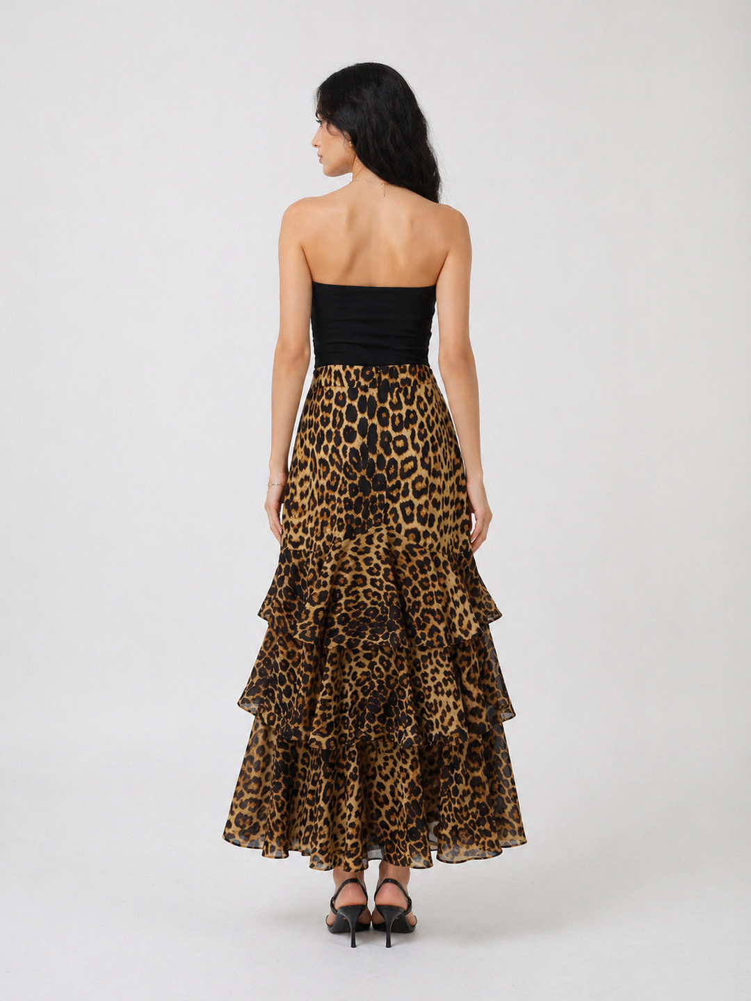 Leopard Print Tiered Ruffle Midi Skirt – SAVARA