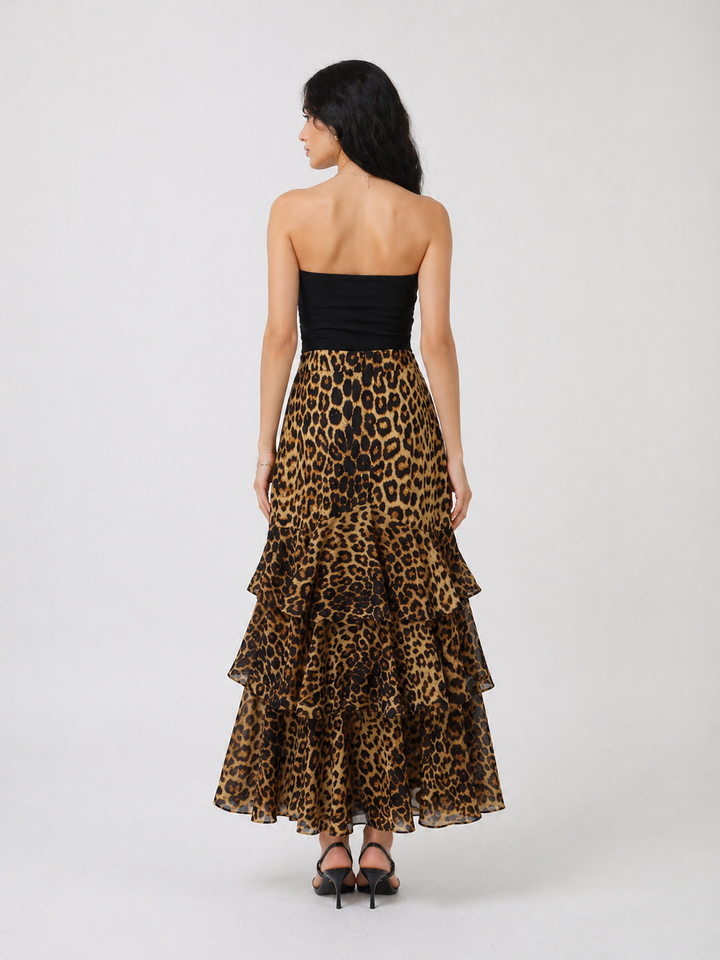 Leopard Print Tiered Ruffle Midi Skirt – SAVARA
