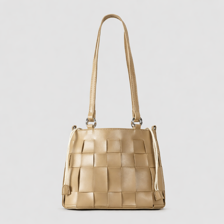 woven leather mini shoulder bag with crossbody strap – NUDE