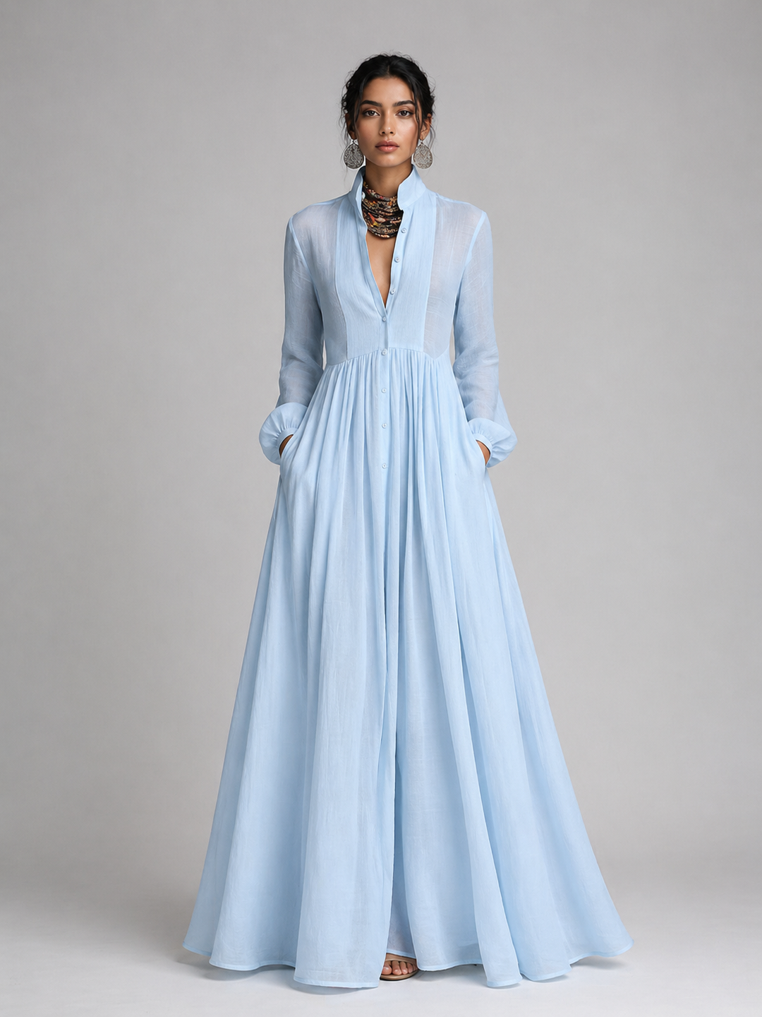 Lime Green Gathered Waist Shirt Maxi Dress - ODD- ROSÉVAS