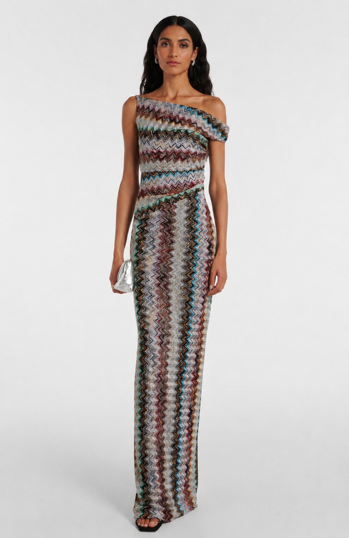 Zigzag One-Shoulder Maxi Dress - Glamour