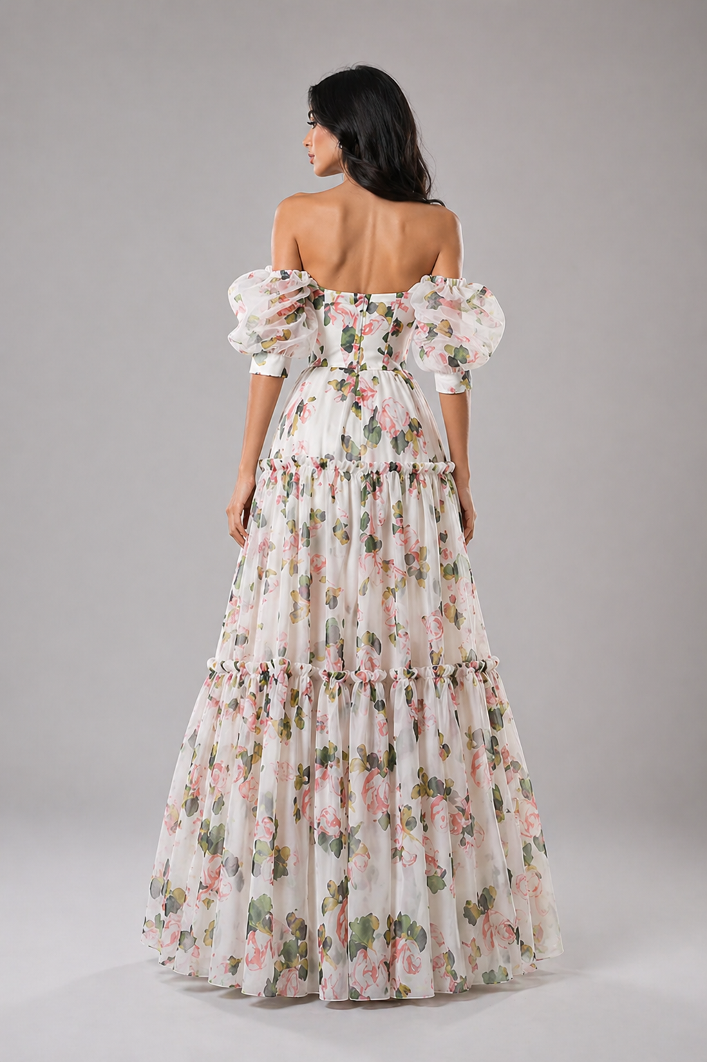 Off-Shoulder Floral Organza Maxi Dress - FLORÉA