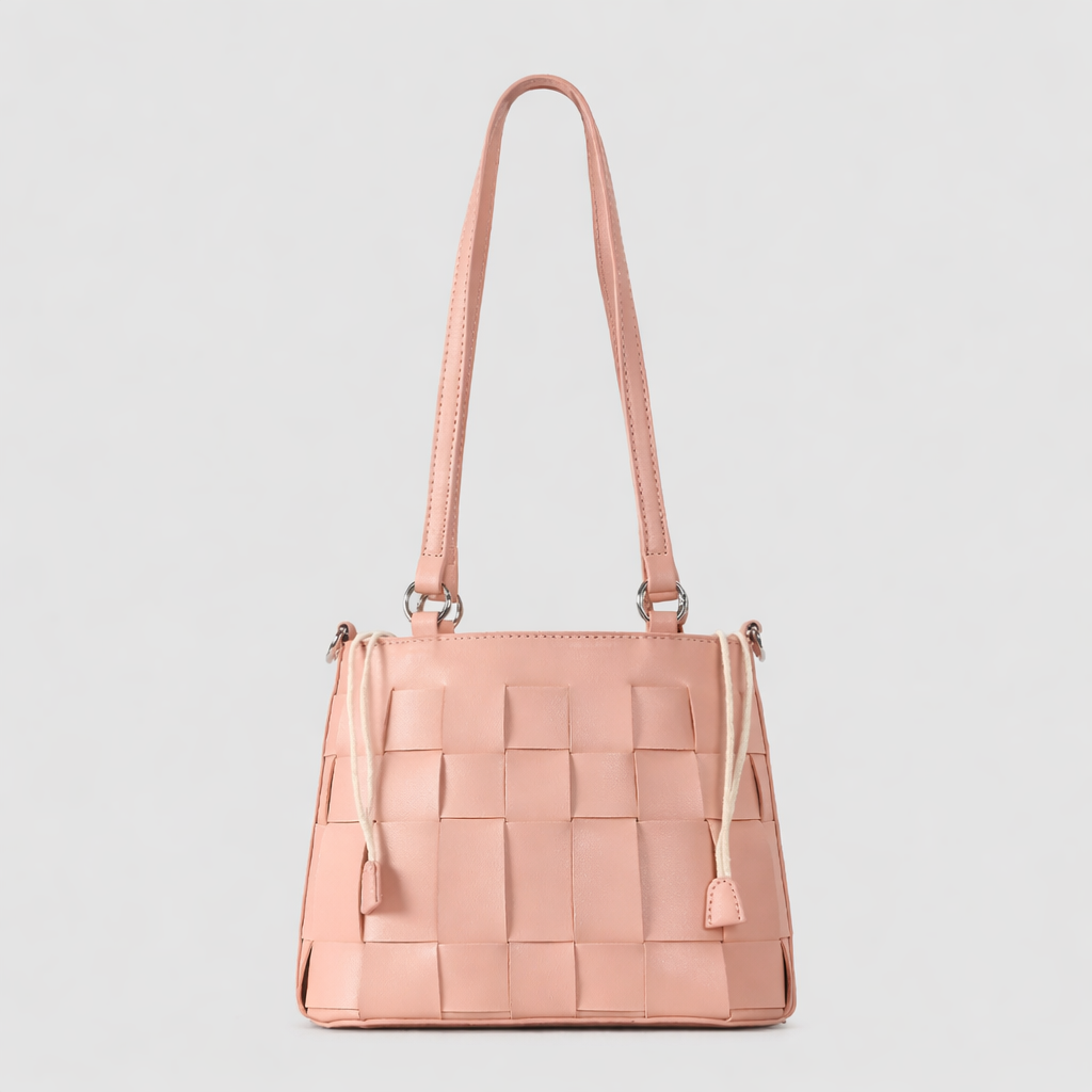 woven leather mini shoulder bag with crossbody strap – NUDE