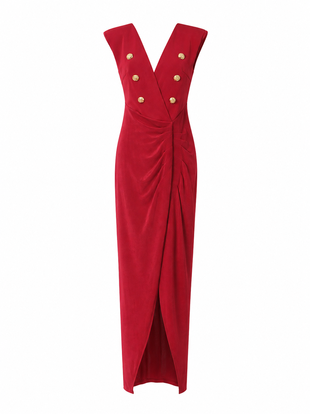 Black Double-Breasted Draped Midi Dress - NOIRÉA