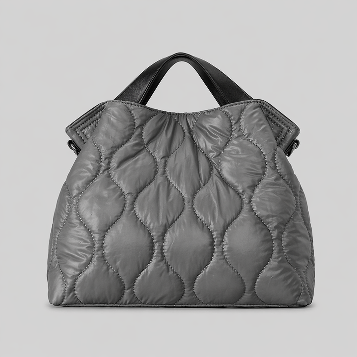 Black Quilted Puffer Shoulder Tote Bag with Top Handle - VARENA