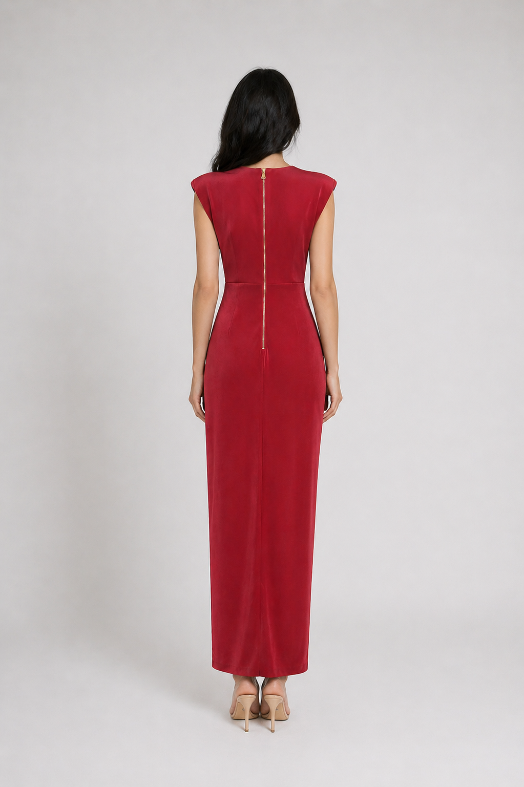 Black Double-Breasted Draped Midi Dress - NOIRÉA