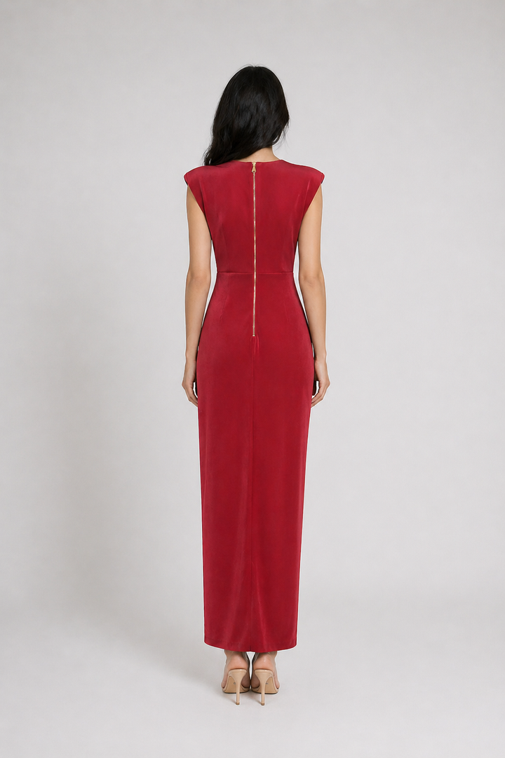 Black Double-Breasted Draped Midi Dress - NOIRÉA