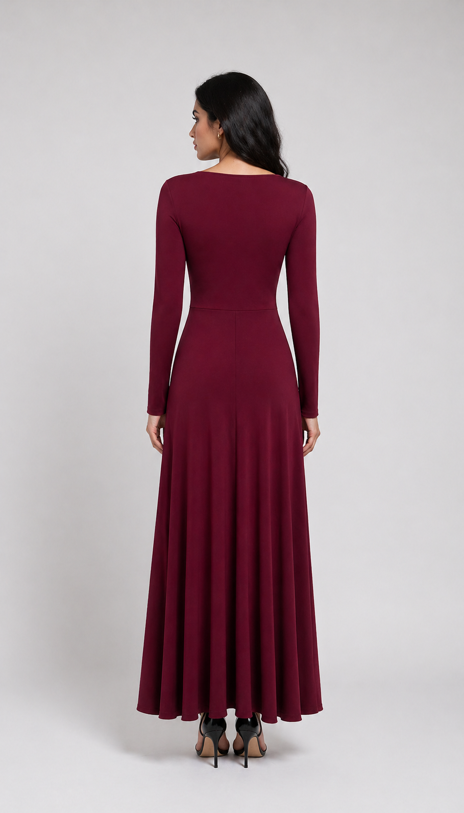 Burgundy Draped Knot Maxi Dress-VELORA