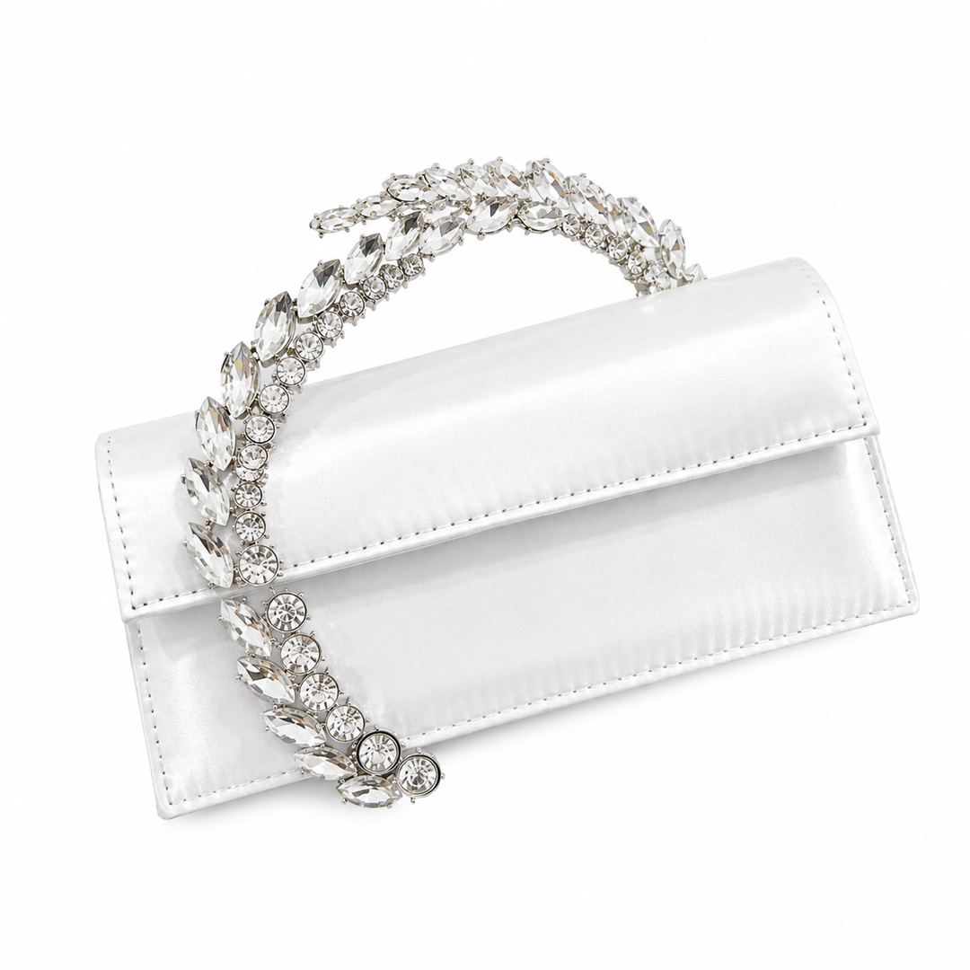 Crystal Handle Satin Evening Clutch – ÉLORIA
