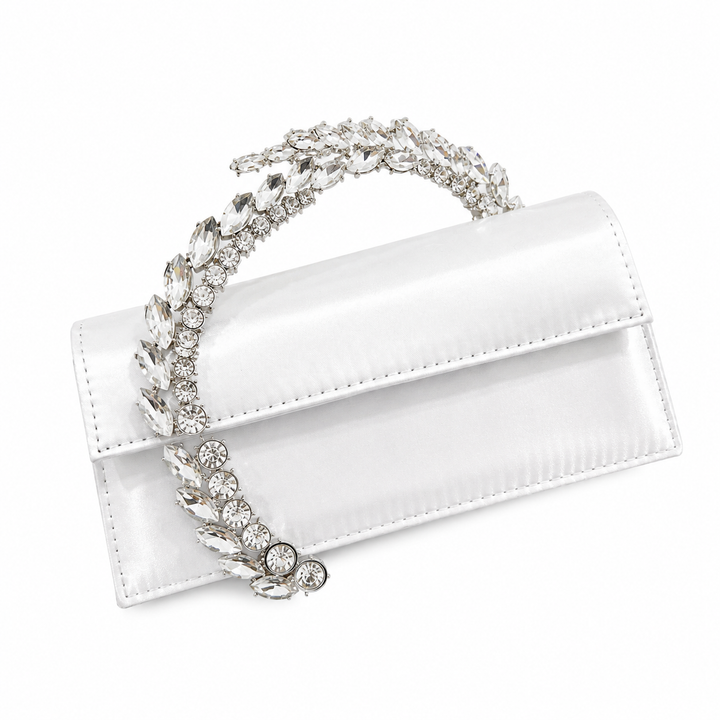 Crystal Handle Satin Evening Clutch – ÉLORIA