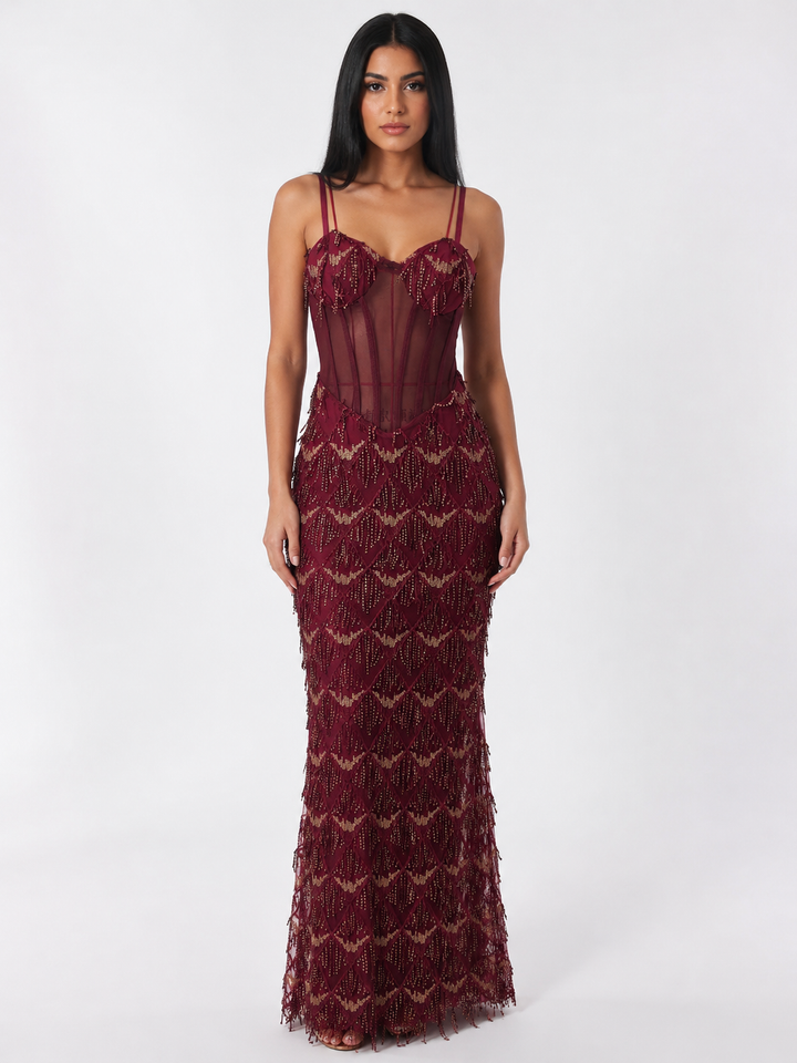 Beaded Mesh Mermaid Evening Dress - Glamour