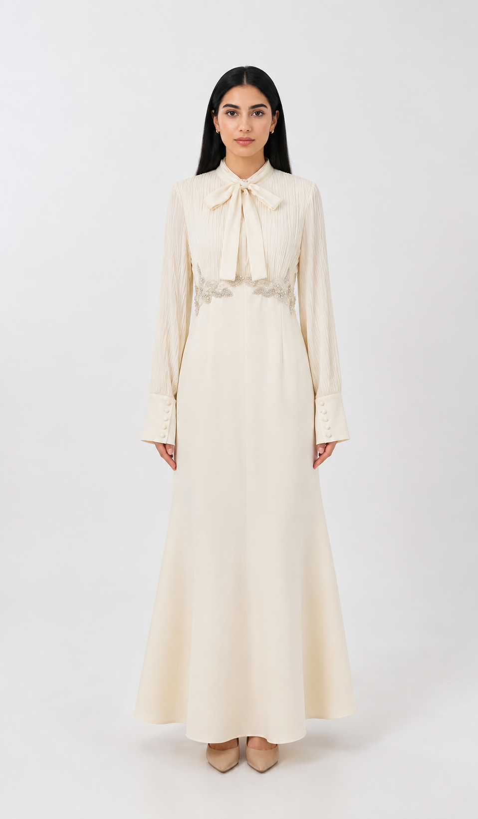 Pearl Waist Bow Maxi Dress - Timeless