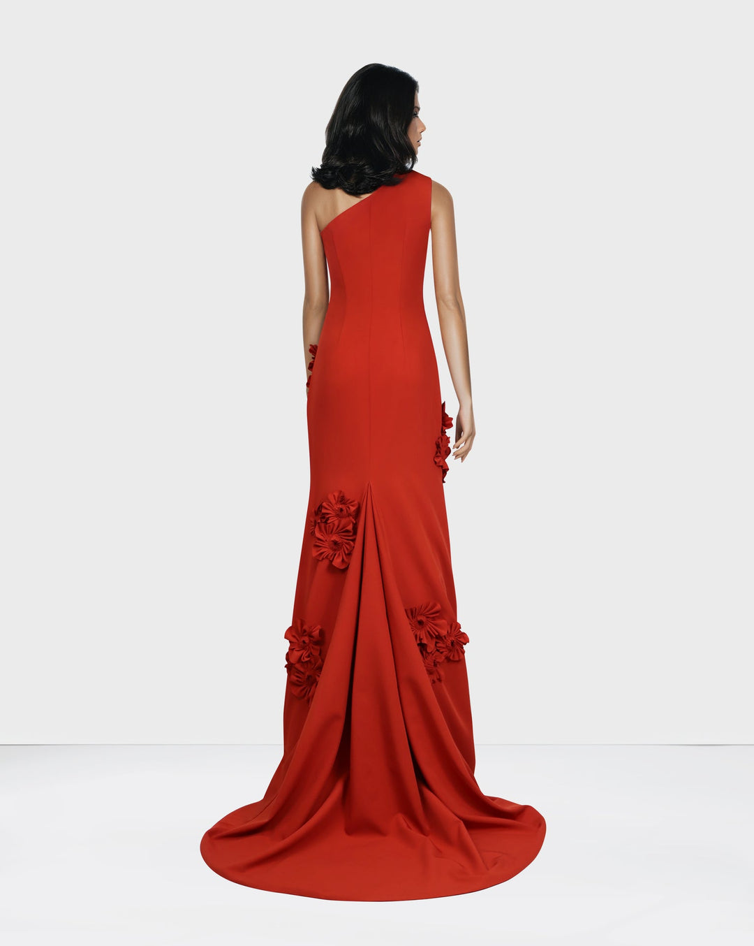 Shoulder off red dress with 3D flowers ODD-LOYAN