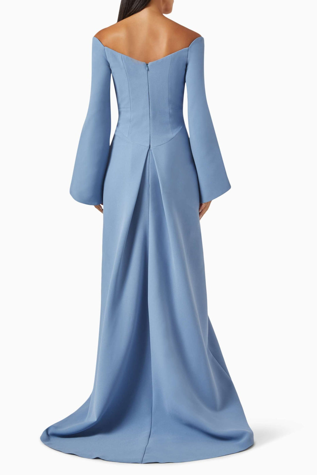off-shoulder gown with flared sleeves – ODD- MERLOT