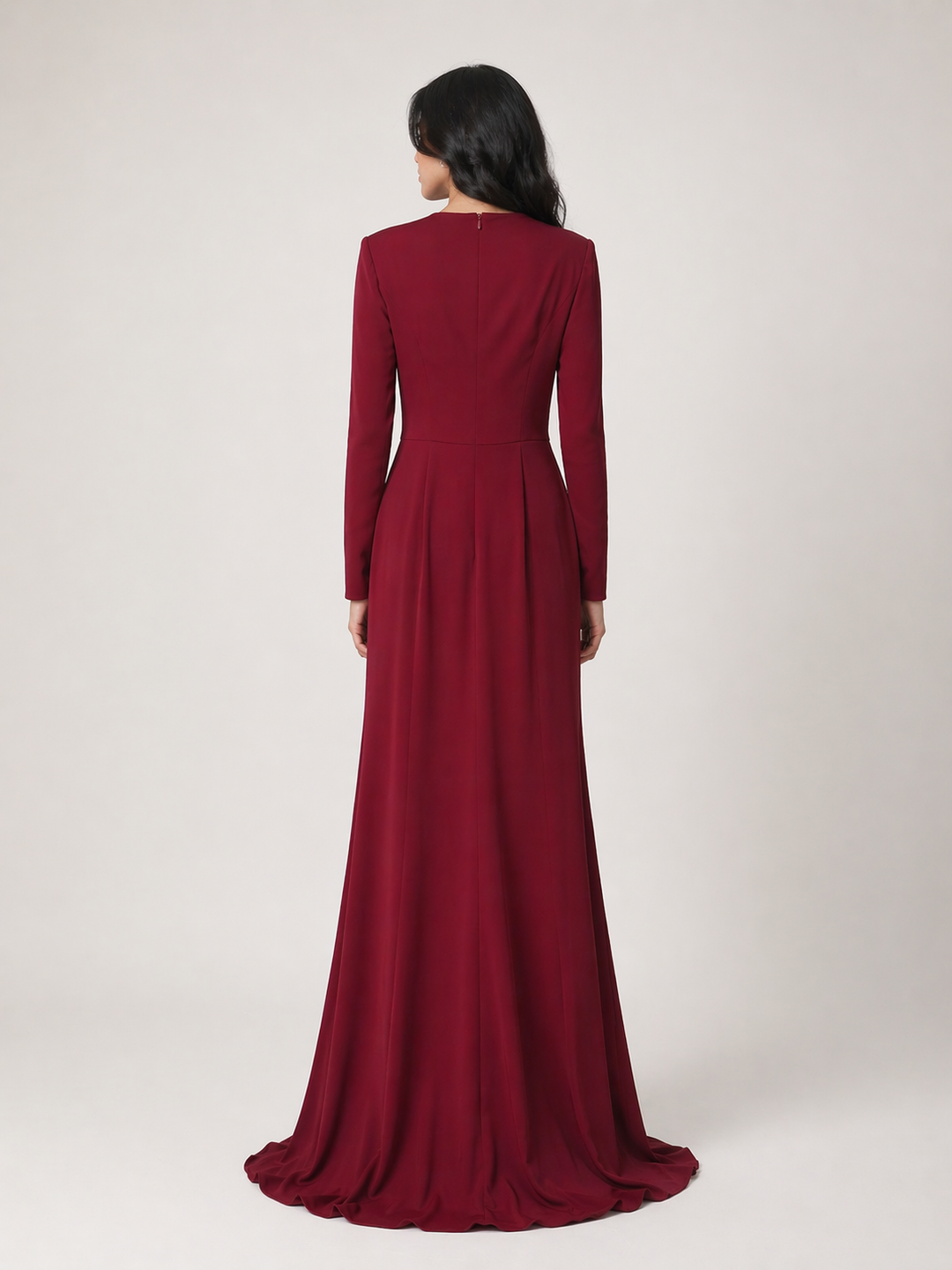 Red Ruched Mermaid Maxi Dress with Deep V Neck - RUBELLA