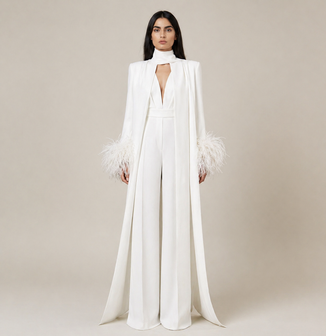 Black Feather Cuff Cape Jumpsuit – NOIRÉLLE