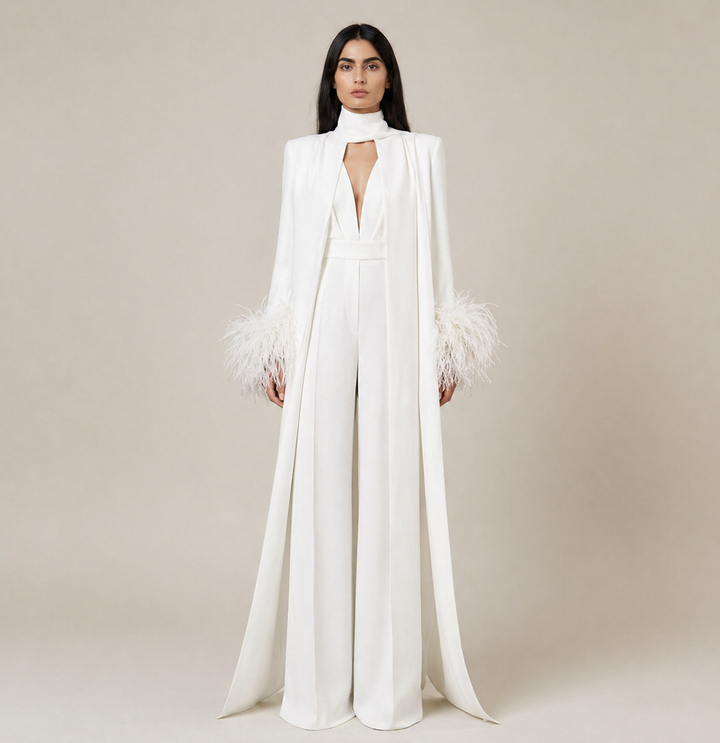 Black Feather Cuff Cape Jumpsuit – NOIRÉLLE