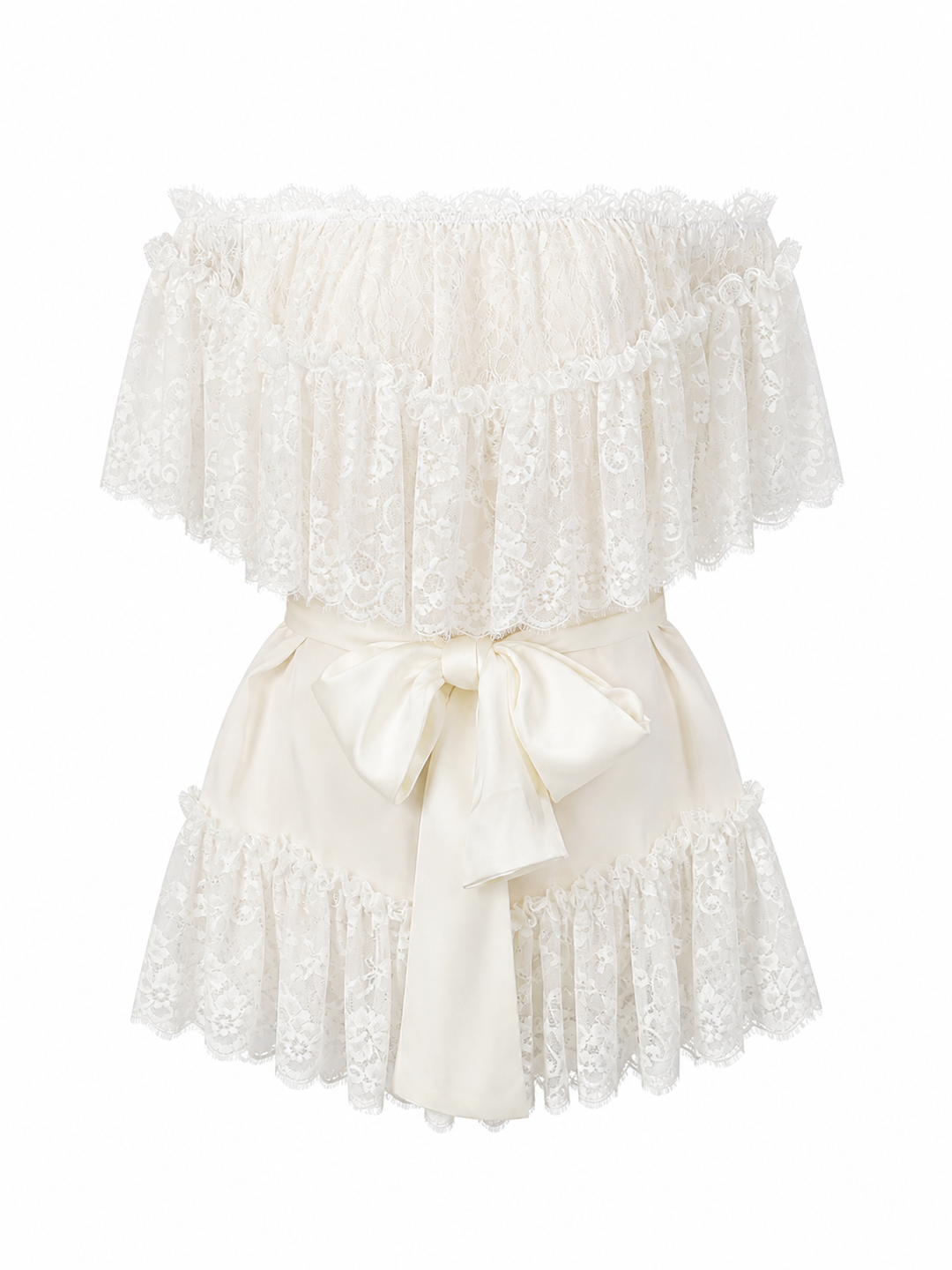 Ivory Lace Off-Shoulder Ruffle Mini Dress – LUNARA