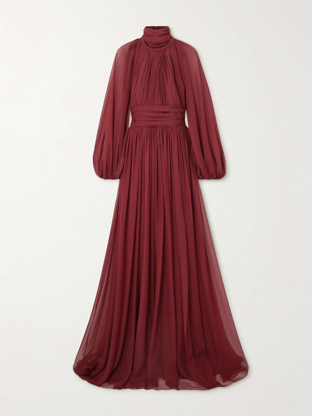 pleated chiffon gown with bishop sleeves – ODD- MARQUESA