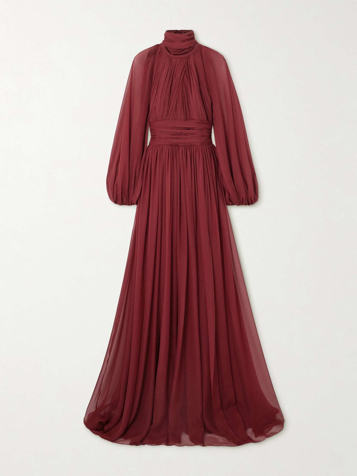pleated chiffon gown with bishop sleeves – ODD- MARQUESA