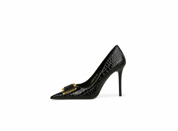 Croc Embossed Buckle Pointed Stiletto Heels – CROCO