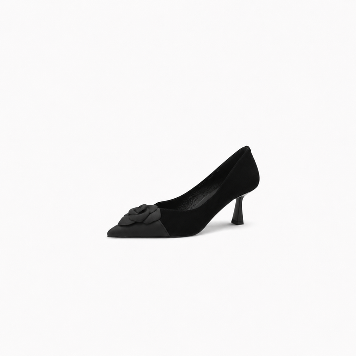 pointed-toe satin pumps with sculpted floral detail – AZURA