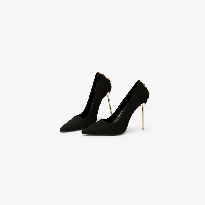 pointed toe stiletto heels with metallic accent detail – LUXE