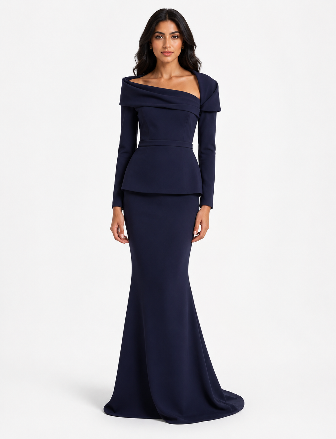off-shoulder draped gown with peplum waist – SERENL