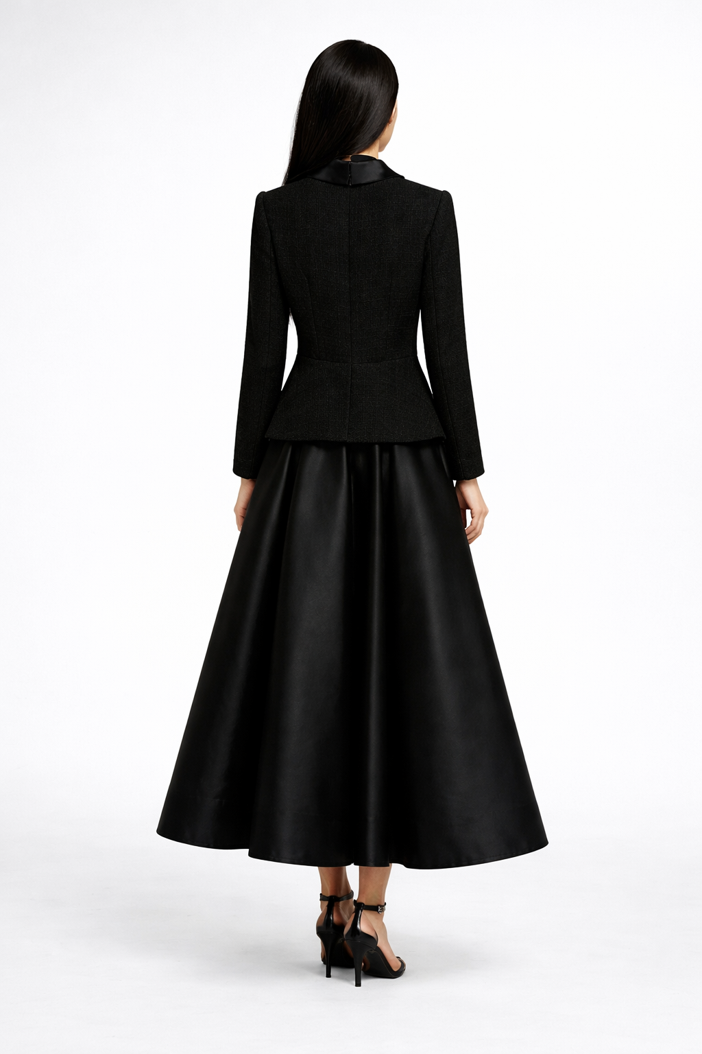 structured blazer-style maxi dress with flared satin skirt – ELEGANCE